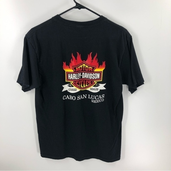 Harley Davidson Short Sleeve Shirt Cabo San Lucas Mexico Black Mens Medium - Picture 2 of 7
